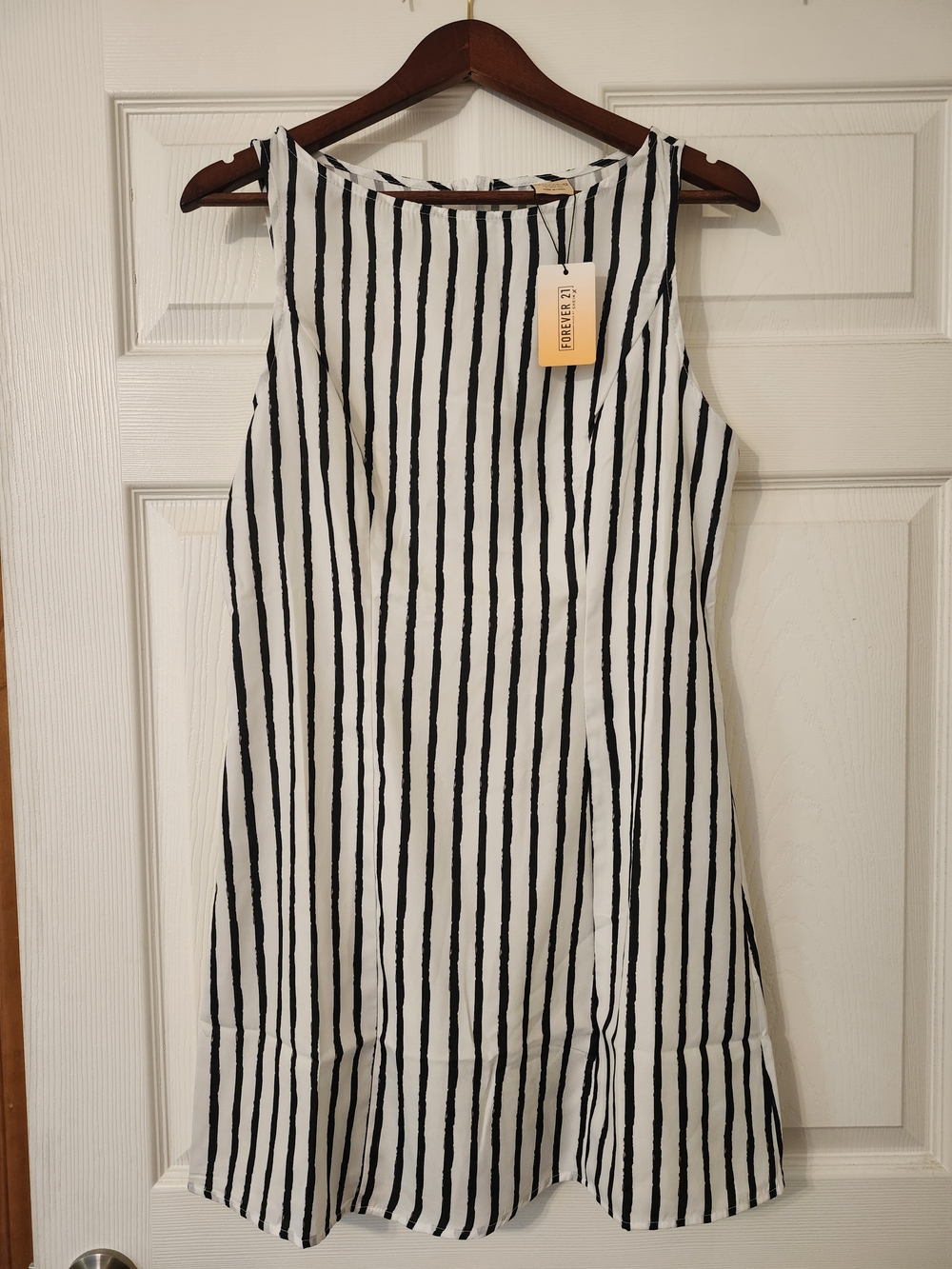 Classic Black & White Striped Sleeveless A-Line Dress
